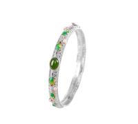 RVHAOODI Classic Luxury Open S925 Sterling Silver y 5 * 8 mm Brazalete de brazalete Jasper, esmaltación de artesanía tradicional, accesorio perfecto para la fecha