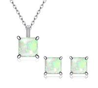 RVHAOODI Collar Pendientes Conjuntos de joyería para mujer Collares con colgantes para boda Conjunto simple de ópalos cuadrados Pendientes únicos