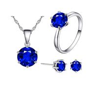 RVHAOODI Jewellery Set Silver Women's Kries Earrings Necklace Rings AAA Zirconia Blue Glitter Jewellery Set Fashion Simple Band Ring Necklace Stud Earrings Jewellery Sets for Women Girls Gifts # 8