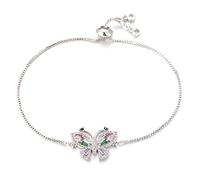RVHAOODI Joya de circón Joya brecha de mariposa princesa cortada Cadena de piedra Pulsera de regalos de boda para mujeres para mujeres