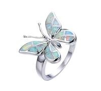 RVHAOODI Lindo anillo de diseño de animales de mariposa imitación azul ópalo de fuego para mujeres accesorios joyas bohemio declaración de niña regalo