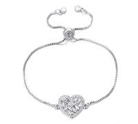 RVHAOODI Pulsera de encanto en forma de corazón romántico brillante de circón para mujeres Pulsera de boda de cadena ajustable Valentín regalo de San Valentín