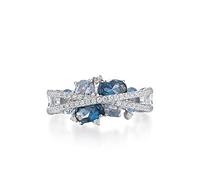 RVHAOODI Rings For Women Genuine Shimmering Blue Spinel Cubic Zirconia Fine Jewelry