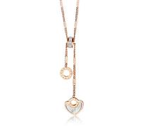 RVHAOODI Women's and Girls' Necklace with Pendant Titanium Steel with Zirconia Ring Heart Glitter Rose en Short Y Chain Fashion Summer Necklace Jewellery for Women Girlfriend Rose en
