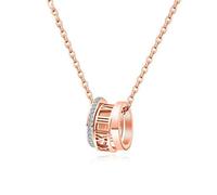 RVHAOODI Women's and Girls Necklace with Pendant Titanium Steel with Zirconia Roman Numerals Three Rings Glitter Rose en Short Y Chain Fashion Summer Jewellery for Women Girlfriend Daughter