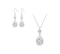 RVHAOODI Zirconia cúbica Juego para mujeres - Collar colgante de caída de agua ovalada brillante y pendientes colgantes, compromiso de pendientes de lágrima de boda joyas de gargantilla