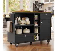 Rvjiahe Carrito de comedor (129 x 46 x 92 cm), moderno y sencillo, color negro, con cajones y armarios de almacenamiento, encimera de madera marrón claro, adecuado para familias modernas