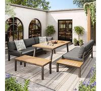 Rvjiahe Juego de salón de jardín para 6 - 7 personas, adecuado para jardín, balcón, terraza, resistente a la intemperie, conjunto de comedor moderno, estructura de hierro galvanizado, mesa con cubo de