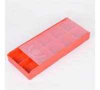 RVK TEC PRODUCTS - 20 cajas de inserción rojas con 10 compartimentos (18,6 x 18,6 x 6,6 mm) - Caja clasificadora apilable con tapa transparente para plaquitas - Dimensiones exteriores: 98 x 40 x 12,5