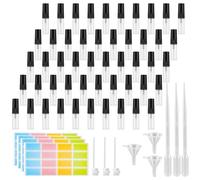 RVLZKCPG 50 Piezas Atomizador Perfume, Mini Atomizador Perfume Recargablede Cristal de 3 ml, Atomizador con 3 Pipetas, 3 Embudos, 3 Prensadores y 1 Hoja de Etiquetas para Viajar y Acampar (Negro)