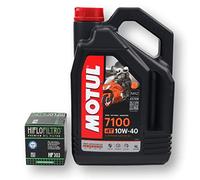 RVM KIT Aceite Sintético 10W40 Moto 4T + Filtro De Aceite Modelo HF 303 Para Motos Yamaha, Honda Y Kawasaki. Envase De 4 Litros
