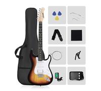 RVONE RST-150 - Kit de guitarra eléctrica para principiantes de 39 pulgadas con amplificador, pastilla clásica HSS, guitarra eléctrica con bolsa de concierto, cejilla, correa, cuerdas adicionales