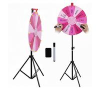 RVOWTAGL 60cm Ruleta Giratoria con Ajustable Soporte de 100-200cm, Roda De Premio con 14 Ranuras para Carnaval y Feria Comercia,Pink
