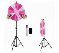 RVOWTAGL 60cm Ruleta Giratoria con Trípode Ajustable 100-200cm, Rueda De La Fortuna para Girar con Marcador Borrable y Borrador para Carnaval y Feria Comercia,Pink