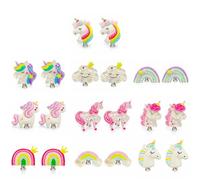RVYEIOP 10 Pares Pendientes Clip Niña, Pendientes Sin Agujeros de Unicornio y Arcoíris, Joyas Infantiles Accesorios de Princesa, Regalo para Cumpleaños y Fiestas, 2.5cm
