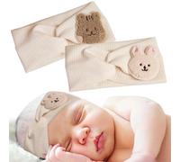 RVYEIOP 2 Stück Blumenstirnband Baby Eichhörnchen Kaninchen Kreuz Haarband Band gestrickt gedrehtes Stirnband weiches elastisches Stirnband Baby Mädchen beige