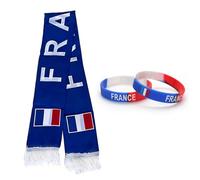 RVYEIOP Bufanda de Fútbol de Francia con 2 Pulseras de Silicona, Pack de Animación Azul Blanco Rojo para Aficionados, Bufanda Deportiva de Punto y Accesorios de Estadio para Partidos y Celebraciones
