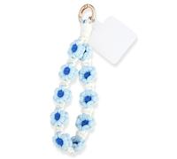 RVYEIOP Cordon Movil Muñeca, Correa para Movil Trenzada con Diseño de Flores, Colgante para Movil Universal con Parche de Sujeción, Cinta de 2.5cm de Ancho para Smartphone, Azul y Blanco