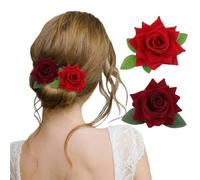 RVYEIOP Pack 2 Flores para el Pelo Flamenca, Horquillas de Flores Rojas y Granates para Mujer, Pinzas de Pelo con Flor Artificial para Feria de Abril, Fiesta, Boda y Accesorios de Sevillana, 9.5cm
