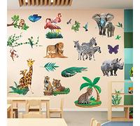 RW-1011 - Adhesivos 3D para pared, diseño de animales salvajes, safari, animales salvajes, despegables, para decoración de pared de animales, para niños, dormitorios, cuartos de baño, sala de estar, guardería