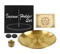 RWAJZAX Bandeja ritual de brezo de acero inoxidable, diseño de árbol, placa de cristal, estantes de piedra, candelabros, quemadores, placa de retablo único, regalo decorativo