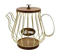 RWAJZAX Organizador de cápsulas de café con tapa de madera, estructura de hierro, gran capacidad, cesta de almacenamiento para café expreso, soporte para filtro de café de alambre de metal