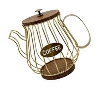 RWAJZAX Organizador de cápsulas de café con tapa de madera, estructura de hierro, gran capacidad, cesta de almacenamiento para café expreso, soporte para filtro de café de alambre de metal