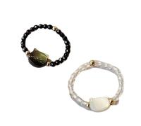 [RWAJZAX] Paquete de 2 Gatos Blancos Negros Joyas de Obsidiana de Piedra de Luna Ajustable para el Uso Diario y la Fiesta