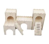 RWAJZAX Pequeños laberintos de hámster Casas de madera Casas de diapositivas divertidas Cabañas de dos pisos con ventana para hámsters enanos y roedores Casas de mascotas de madera natural