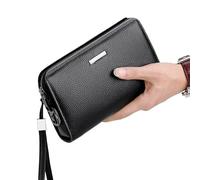 RWCCCRW Cartera con Bloqueo de contraseña para Hombre, de Cuero, con Bolsillo para Monedas, con Cremallera Larga, Carteras para Hombre, la Mejor opción (Color: Negro, tamaño: 21 * 13 cm)