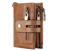 RWCCCRW Cartera Corta Plegable de Cuero Informal para Hombre, Billetera con Bolsillo para Monedas, Cremallera, Bolsa antirrobo RFID multifunción