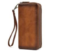 RWCCCRW Cartera Larga de Cuero Genuino Vintage Monedero de Cuero para Hombres Monedero Tarjeteros con Doble Cremallera, la Mejor opción (Color: A, Tamaño: 19 * 9.5 * 4 cm)