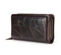 RWCCCRW Cartera para Hombre con Capa Superior Larga de Piel de Vaca, Bolso de Mano con Doble Cremallera, Monedero con Clip para Dinero para Hombre