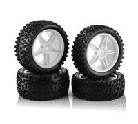 RWEQUTES Juego de neumáticos y Ruedas Todoterreno RC 1:10 | Neumático de Caucho Resistente al Desgaste RS + Llantas de plástico | Compatible con H-SP 94107/94166 y Ta-Miya/W-ltoys 144001.(White)