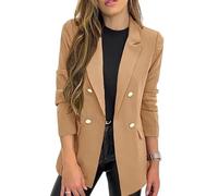 RWGSNB Blazers Mujer Estilo Casual Negocios con Solapa en Muesca Doble Botonadura Traje Oficina Blazer Ligero Negocios Chaqueta Transición Otoño con Frente Abierto para Uso Diario en El Trabajo Co