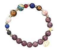 RWGSNB Bracciale Perline Donna, Pulsera Galaxia del Sistema Solar Colgante 12 Constelaciones Brazaletes Piedras Preciosas Granito Morado Natural 8 Mm Brazaletes Cristal Protección Personalizados pa