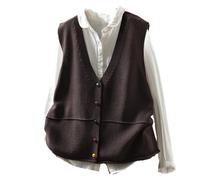 RWGSNB Cárdigan Punto Sin Mangas para Mujer Suéter Chenilla Chaleco Elegante Punto Botones Coloridos Jerséis Modernos Frente Abierto Camisetas Sin Mangas Marrón XS