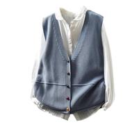 RWGSNB Cárdigan Punto Sin Mangas para Mujer Suéter Chenilla Chaleco Elegante Punto Botones Coloridos Jerséis Modernos Frente Abierto Camisetas Sin Mangas Azul M