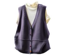 RWGSNB Cárdigan Punto Sin Mangas para Mujer Suéter Chenilla Chaleco Elegante Punto Botones Coloridos Jerséis Modernos Frente Abierto Camisetas Sin Mangas Moradas L