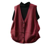 RWGSNB Cárdigan Punto Sin Mangas para Mujer Suéter Chenilla Chaleco Elegante Punto Botones Coloridos Jerséis Modernos Frente Abierto Camisetas Sin Mangas Rojo L