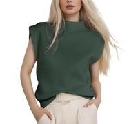 RWGSNB Chaleco Cuello Alto para Mujer Moderno Chaleco Punto Mangas Cortas Chaleco Informal Elegante Punto para Oficina Jersey Básico Sin Mangas Verde M