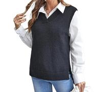 RWGSNB Chaleco de Punto Mujer Sin Mangas Suéter Punto Fino Mujer Chaleco Cuello en V Dobladillo Irregular Alto y Bajo Sin Mangas Suéter Waistcoat Holgado Informal Top Otoño para Uso Diario Negro