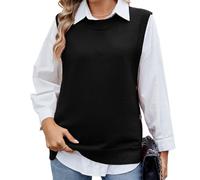 RWGSNB Chaleco Jersey, Suéter Punto Mujer Chaleco Cuello Redondo Sin Mangas Jersey Punto Moda Botones Laterales Dobladillo Alto y Bajo Jerséis Sin Mangas Prenda Básica Otoño Waistcoats Negro M