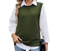 RWGSNB Chaleco Jersey, Suéter Punto Mujer Chaleco Sin Mangas con Cuello Redondo Botones Laterales Dobladillo Alto y Bajo Básico Otoño Verde XL