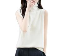 RWGSNB Chaleco Lana para Mujer Top Otoño Invierno Primera Línea Listo Usar Jersey Cuello Alto Sin Mangas Elegante Chaleco Punto para Mujer Top Elástico Camiseta Sin Mangas Blanca L