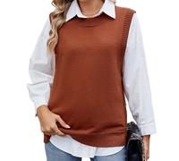 RWGSNB Chaleco para Mujer, Chaleco Punto Mujer Cuello Redondo Sin Mangas Jersey Punto Moda Botones Laterales Dobladillo Alto y Bajo Jerséis Sin Mangas Prenda Básica Otoño Waistcoats Marrón XS