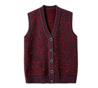 RWGSNB Chaleco Punto Jacquard Floral Vintage Mujeres Mediana Edad y Mayores con Bolsillo Estilo Casual Abuelas. Cárdigan Sin Mangas Mujer Color Marrón Talla XS.