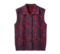 RWGSNB Chaleco Punto Sin Mangas con Estampado Floral Jacquard Mujeres Mediana Edad y Mayores, Cárdigan con Botones y Bolsillo, Estilo Casual, Mujer, Estilo Abuela, Color Marrón, Talla XS.