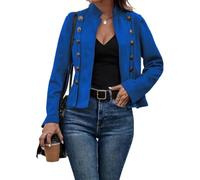 RWGSNB Chaqueta Mujer Imitación Ante Corta con Cuello Alto Manga Larga Estilo Militar Cruzada Ajustada Informal Otoño para Uso Diario Color Azul Talla S.