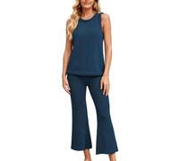 RWGSNB Conjunto Punto Mujer Top Sin Mangas Punto Suave Pantalón Pierna Ancha A Juego Conjunto 2 Piezas Chaleco Cuello Redondo Ligero Ideal Vacaciones Informales Verano Color Azul Talla XL.